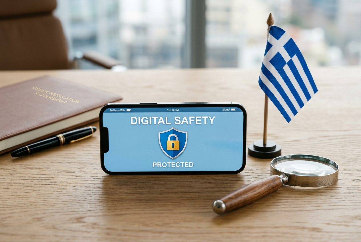 Ένας χρήστης κρατά ένα smartphone με γραφικά καζίνο σε ένα φωτεινό περιβάλλον.